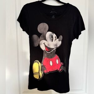 Disney Mickey Mouse Junior's Scoop Neck Black Short Sleeve T-Shirt Size Large